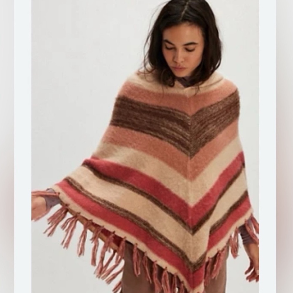 Free People Striped Turtleneck Pancho New with Tags Cherry Stripe Combo $78